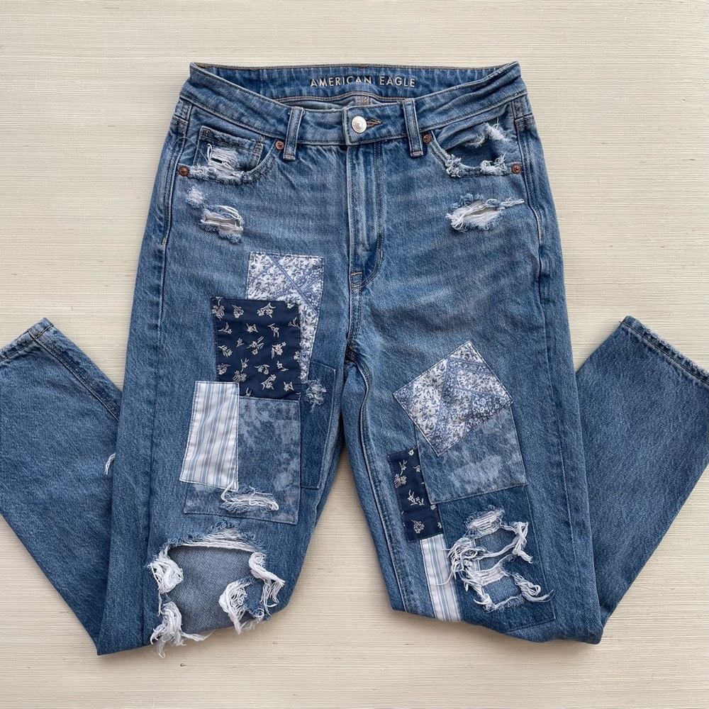 American Eagle | Patchwork Distressed Mom Straigh… - image 2